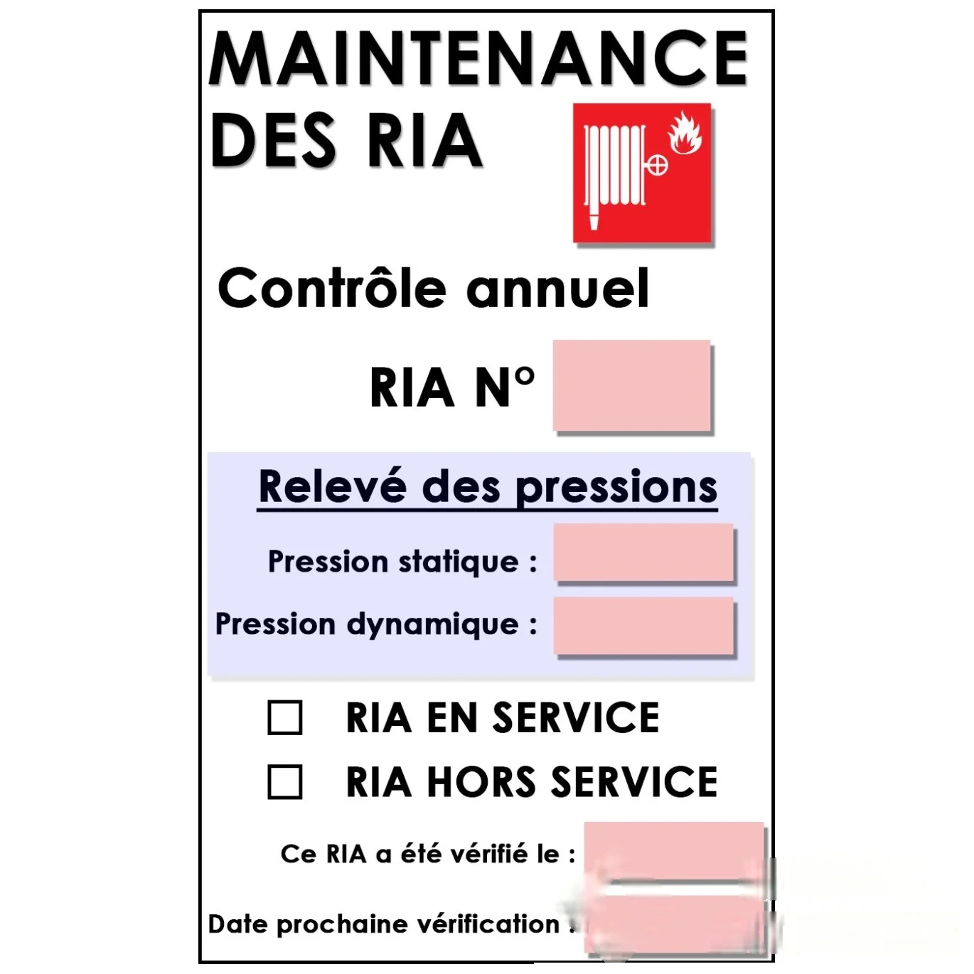 Lot de 10 étiquettes de maintenance pour RIA - Taille 70 × 100 mm