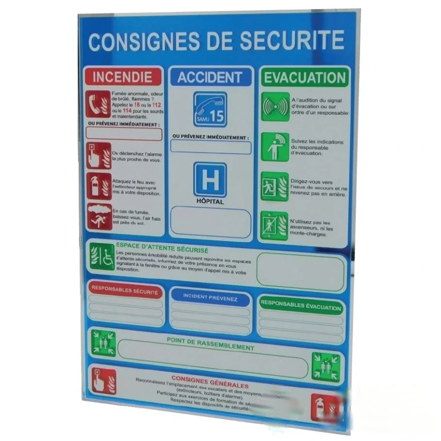 Consignes de sécurité Plexiglass miroir - A4