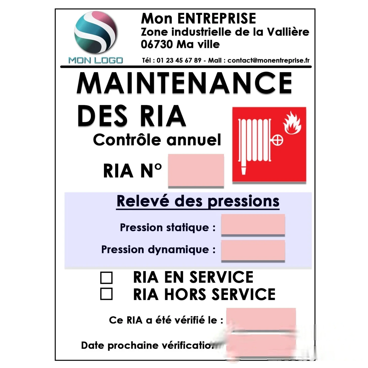50 étiquettes de contrôle pour RIA personnalisées - Taille 90 × 120 mm