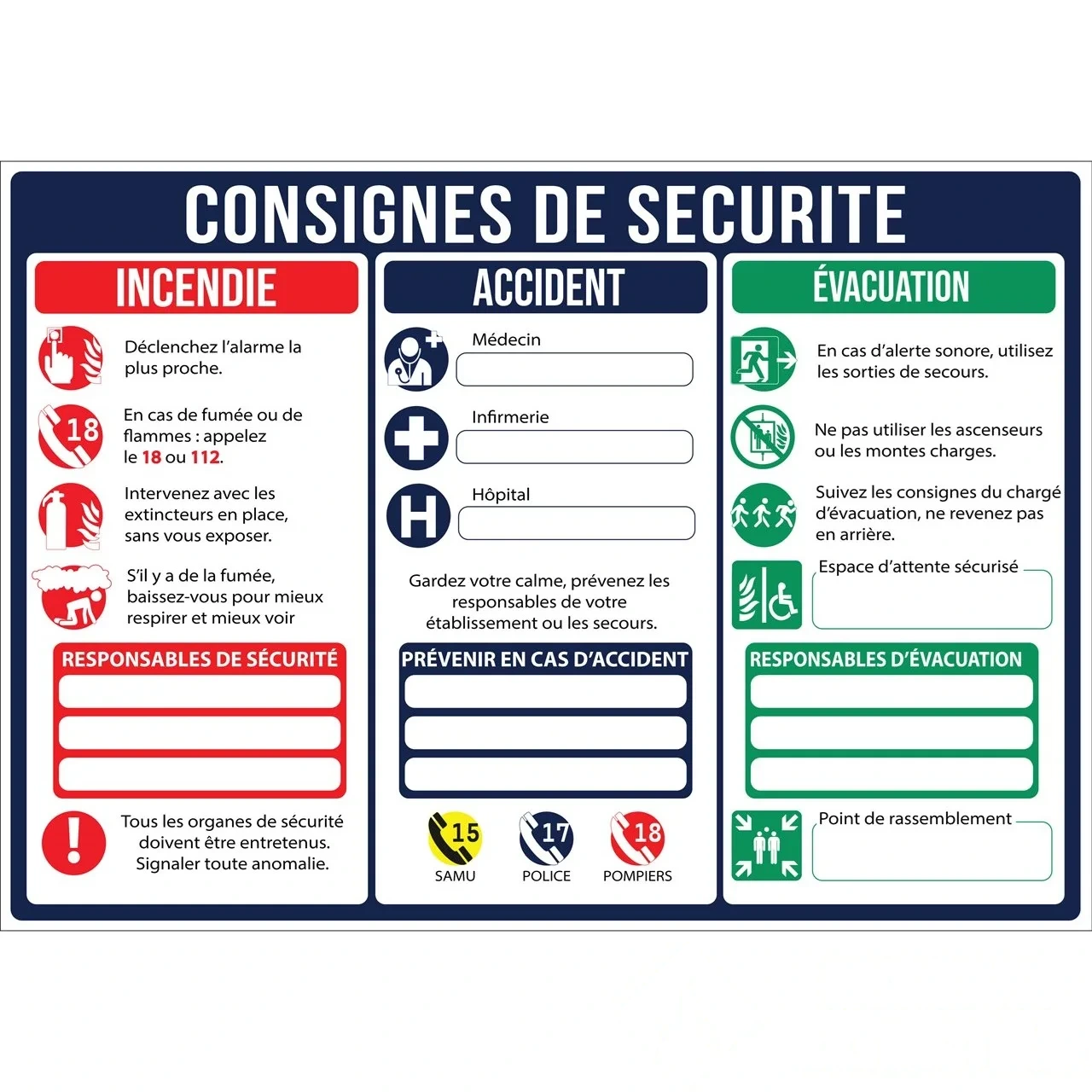 Consignes de sécurité - PVC - A4