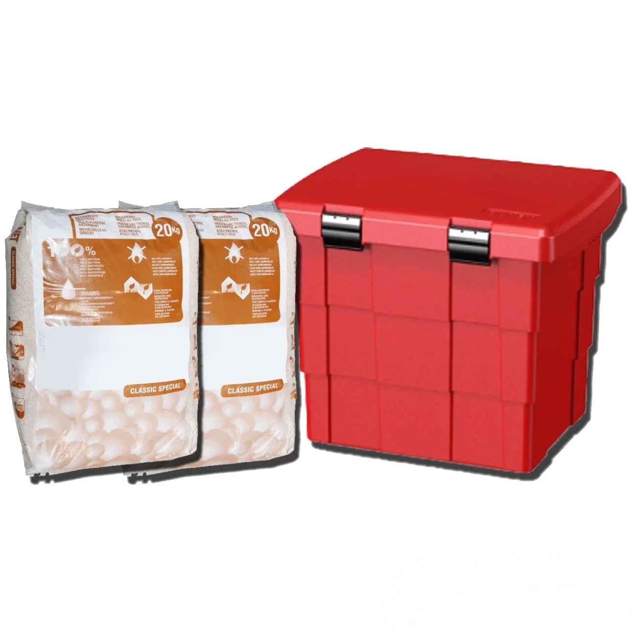 Bac à sable incendie plastique avec 2 sacs d'absorbant