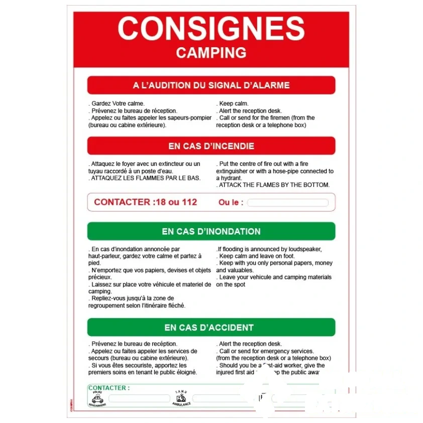 Consignes de sécurité Camping - Format A4