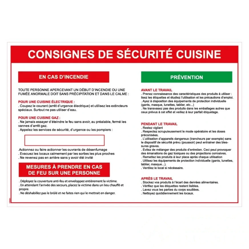 Consigne de sécurité Cuisine - Format A4