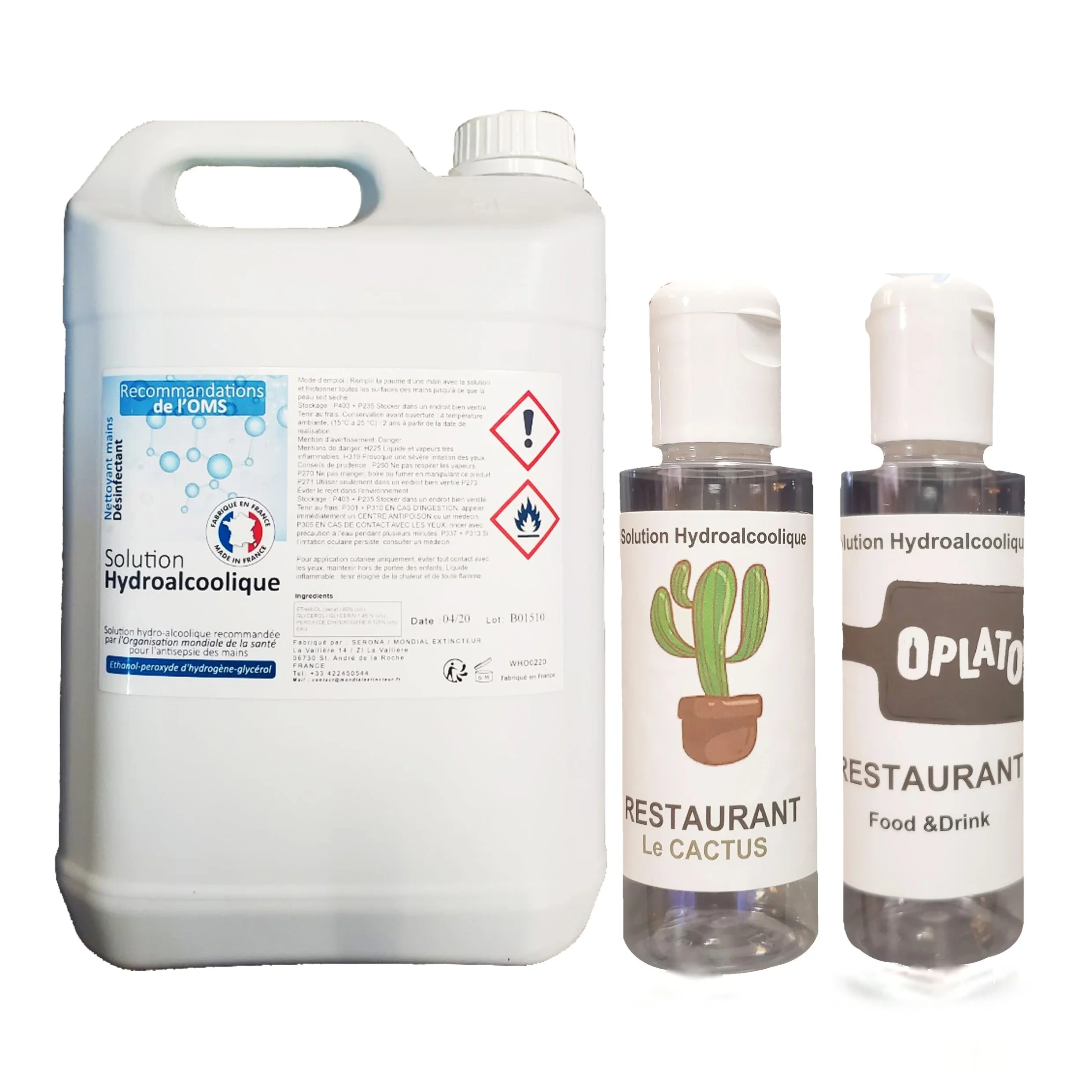 Kit personnalisé de solution hydroalcoolique pour restaurants - 20 L