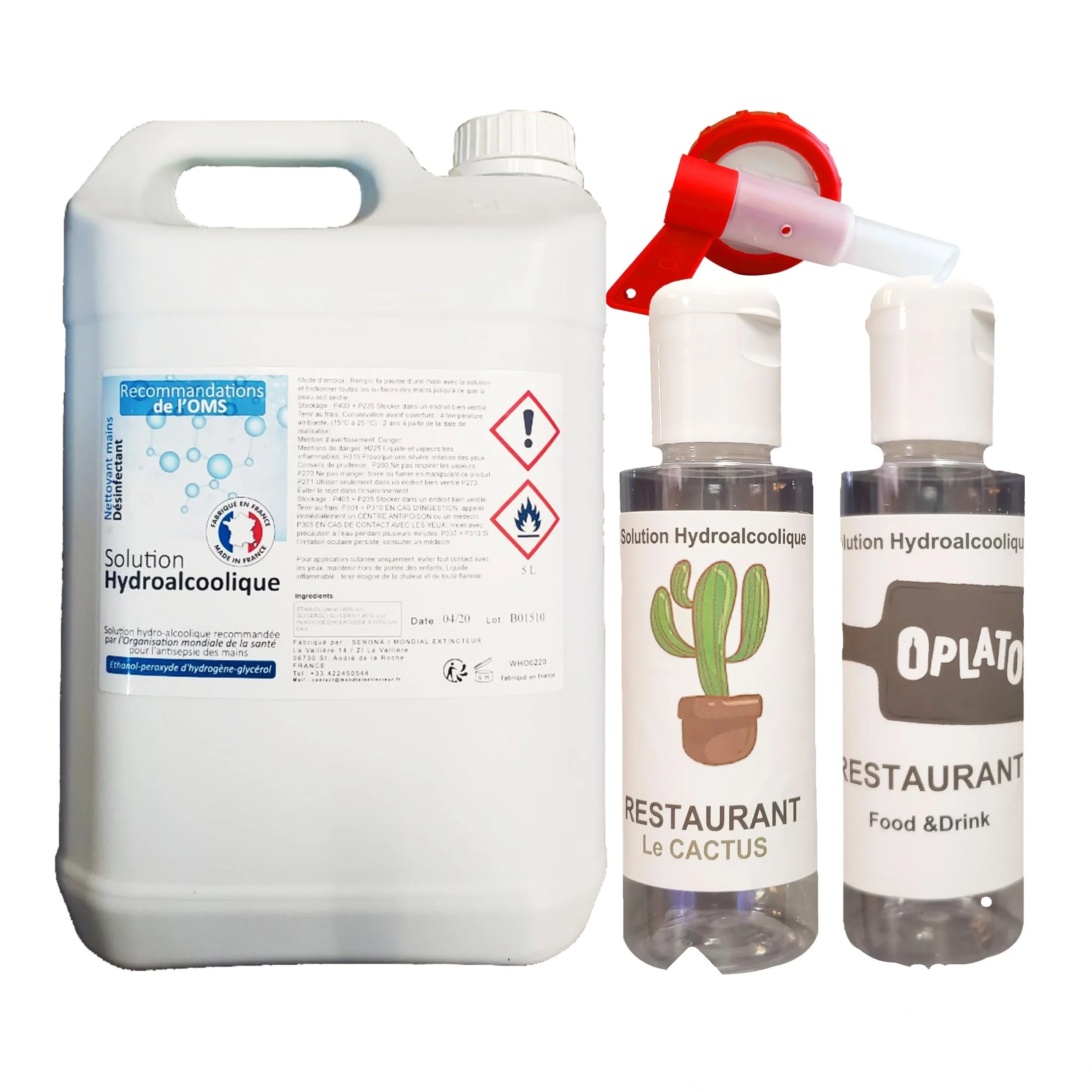 Kit personnalisé de solution hydroalcoolique pour restaurants - 5 L