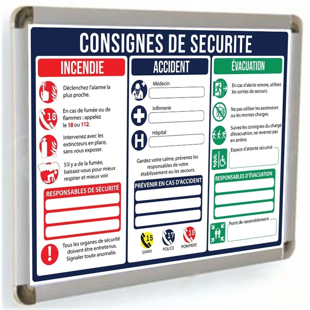 Consigne de sécurité obligatoire format A3 avec cadre finition "Luxe"