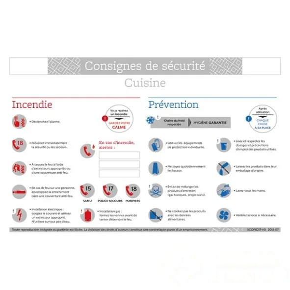 Consigne de sécurité "Cuisine" - Format A4 - Premium