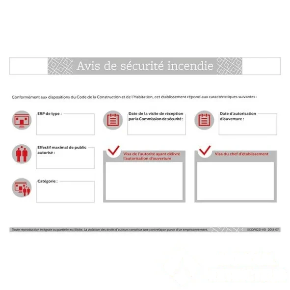 Avis de sécurité incendie - Format A4