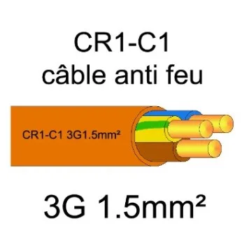 20 m de câble électrique résistant au feu - 3G1.5mm2 - CR1 - C1